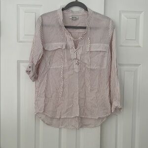 Madewell Striped Cotton Blouse with lace up front